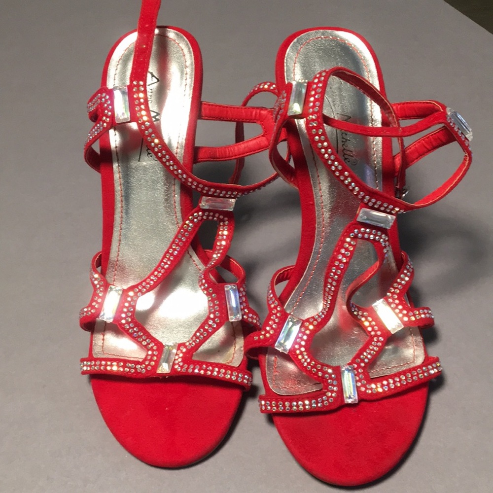Red party heels with rhinestones size 7.5